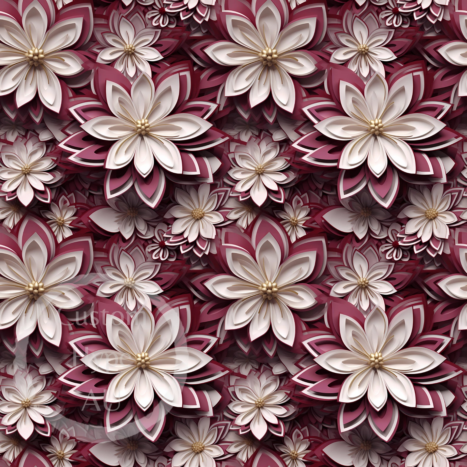 Fine 3d Patterns Patterns 3d Seamless Digital Pattern - Elegant Burgundy & White 3d Floral ...