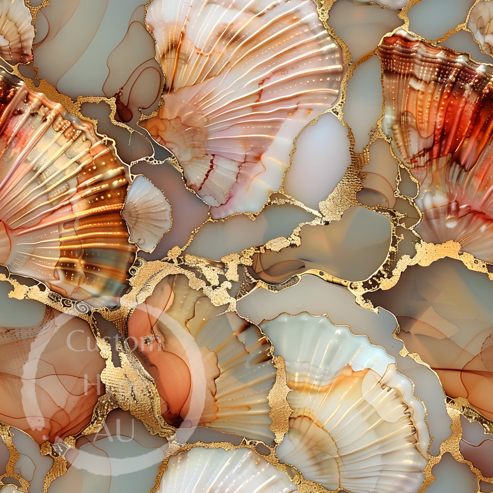 Alcohol Ink Shell Inside Seamless Pattern - Alcohol Ink Sea Shells - Sublimation and Print ...
