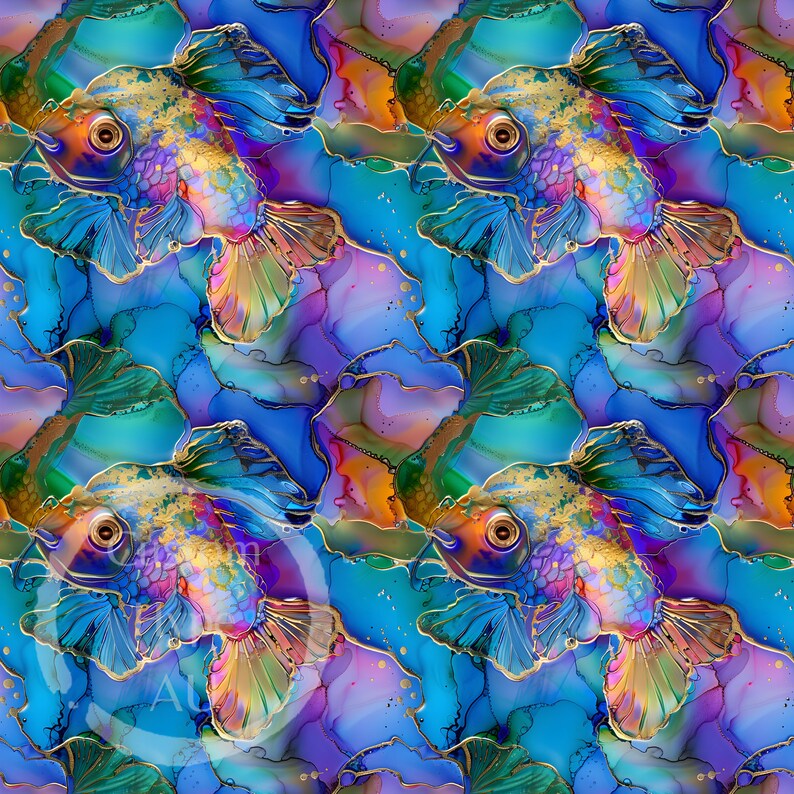 Alcohol Ink Rainbow Fish Seamless Pattern 2 - Sublimation and Print ...