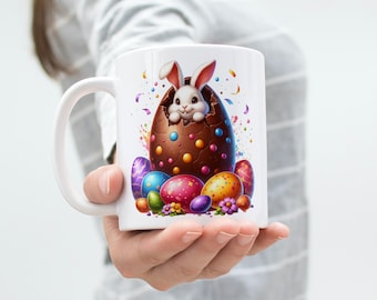 Easter Bunny out of an Easter Egg Mug Wrap Design - 11oz & 15oz - transparent backgrounds - 300dpi PNG - Easter mug - comm. use