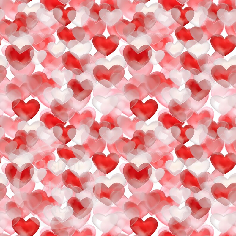 Overlapping Red & White Love Hearts Digital Seamless Pattern ...