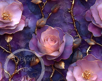 3D-paars-roze glasrozen met naadloos goudpatroon - sublimatie en print - 300 dpi png - cadeau voor haar, bruiloftontwerp, briefpapier