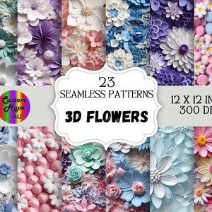 Bellissimi e unici motivi floreali 3D senza soluzione di continuità per sublimazione e stampa - 12 x 12 pollici - PNG 300 dpi nel download PDF - Uso commerciale