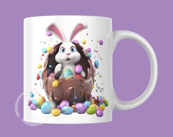 3d Melting Easter Egg with Bunny Mug Wrap Design - 11oz & 15oz Wraps -  - 300dpi PNG - transparent background - Easter eggs - Comm. use