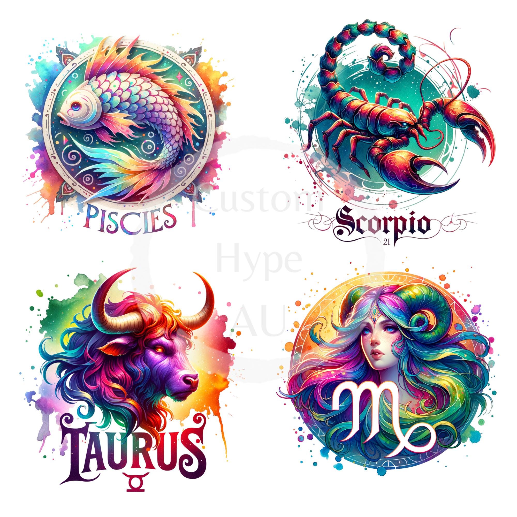 Zodiac Star Signs Png's Bundle Sublimation and Print 300dpi PNG