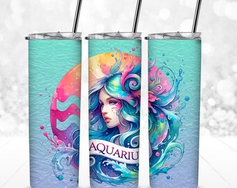 Aquarius 20oz Seamless Tumbler Wrap - Sublimation - 300dpi PNG - Zodiac sign, Birthday gift, Astrology - comm. use