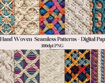 Hand Woven Seamless Patterns Bundle - Sublimation and Print - 300dpi PNG - digital paper, macrame textures, home decor, woven fabric print