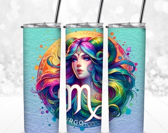 Virgo Zodiac 20oz Tumbler Wrap - Sublimation - 300dpi PNG - star sign tumbler, Birthday present, Christmas present - comm. use