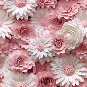 3d Digital Seamless Pattern - Classic Pastel Pink & White Floral - Sublimation and Print - 300dpi PNG 12x12 - Commercial use