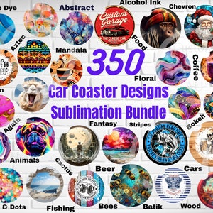 350 Car Coaster Designs Bundle for Sublimation - suitable for all types of coasters and round earrings - 300 DPI - PNG - Commercial use