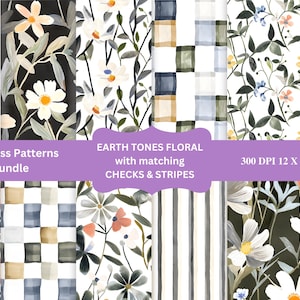 アーストーンの花柄シームレスパターンバンドル - コーディネートされたチェックとストライプが含まれています - 昇華印刷 - 300dpi PNG - ホームデコレーション、