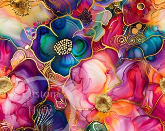 Alcoholinkt batik abstract naadloos bloemenpatroon - sublimatie en print - 300 dpi png - levendige alcoholinkt, abstracte bloemen, batikstijl