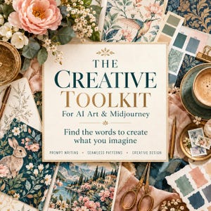 Kreativ verktygslåda för AI-konst och mitt i resan / Guide till snabb skrivning för sömlösa mönster och kreativ design / Digital nedladdning