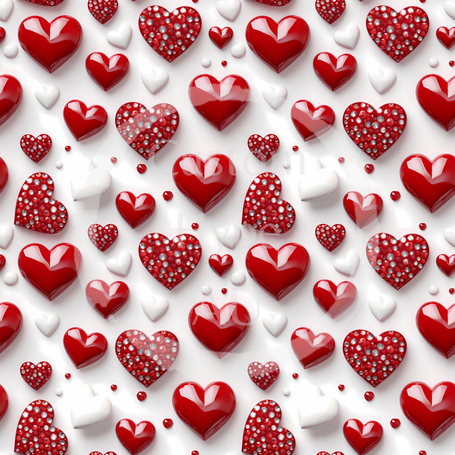 Cute 3d Red & White Love Hearts With Bling - Seamless Pattern for ...