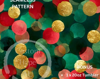 Watercolour Spots in Christmas Colours Seamless Pattern - Sublimation and Print - 300dpi PNG - digital paper, Xmas design, bonus mug wrap