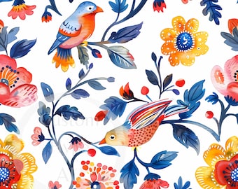 Patrón sin costuras Bird Folkart - Sublimación e impresión - PNG de 300 ppp - diseño caprichoso, estampado de tela, decoración del hogar, Día de la Madre - comm. usar