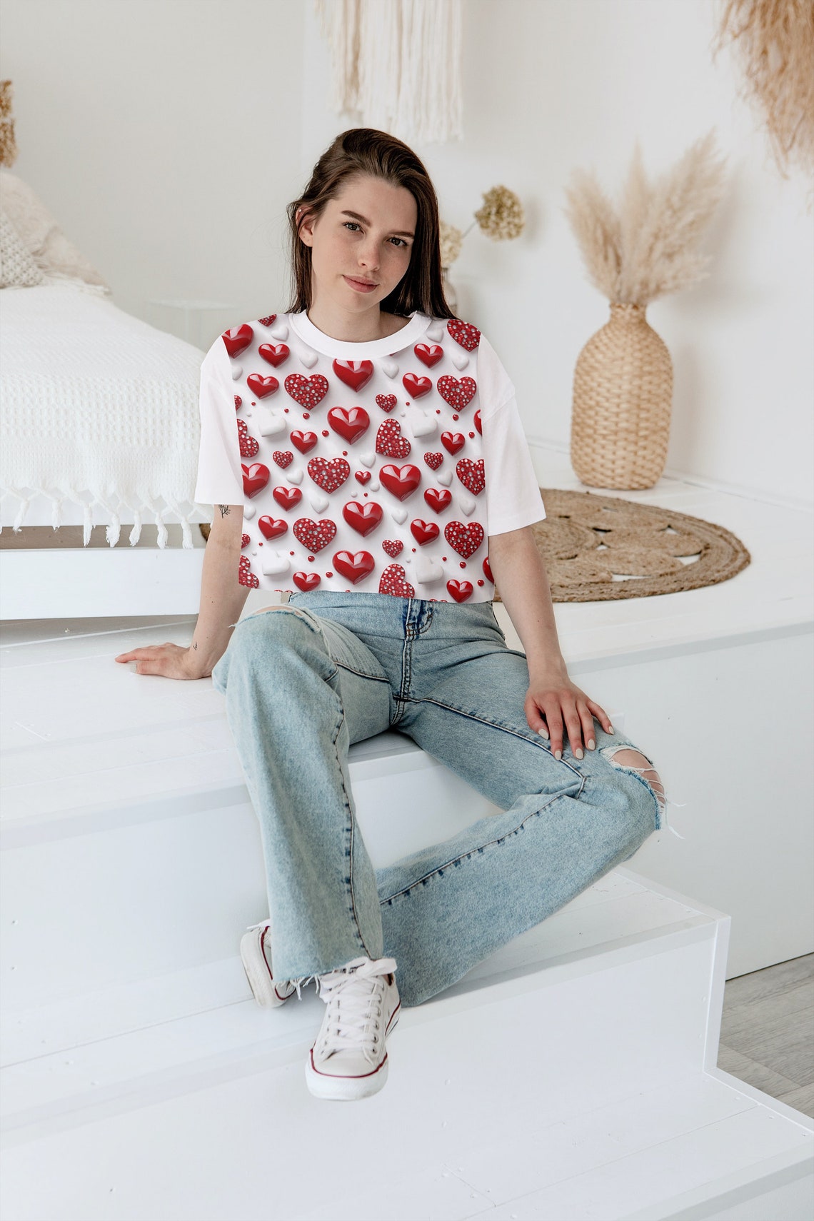 Cute 3d Red & White Love Hearts With Bling - Seamless Pattern for ...