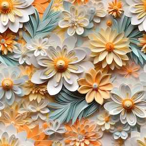 3D Blumenmuster in Gelb und Grün - Sublimation und Druck - 12 x 12 - 300 dpi PNG - Stoffdruck - kommerzielle Nutzung