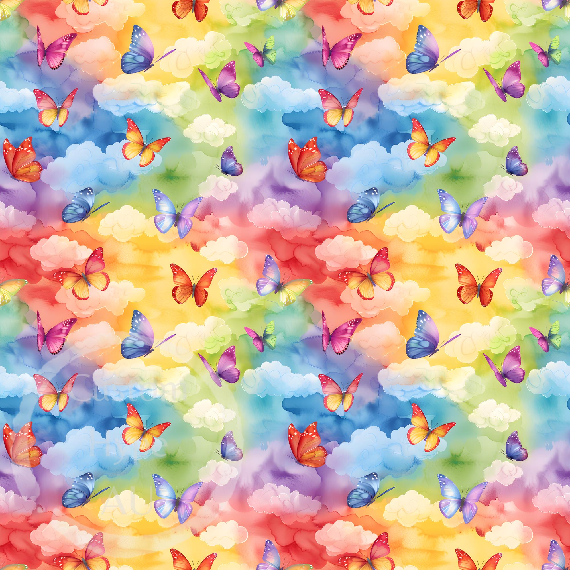 Rainbow Watercolour Butterflies Seamless Pattern - Sublimation and ...