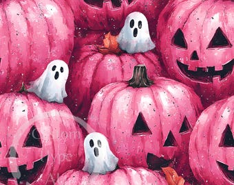 Pink Grunge Halloween Seamless Pattern - Sublimation and Print - 300dpi PNG - Halloween, cute ghosts, pink grunge, Halloween decor