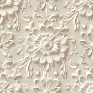 Motivo floreale scolpito in crema 3D senza soluzione di continuità - Sublimazione e stampa - PNG 300 dpi - file piastrellati e non lavorati - arredamento per la casa, stampa su tessuto