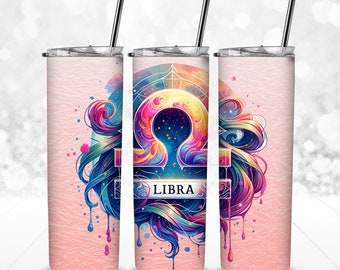 Libra 20oz Seamless Tumbler Wrap - Sublimation - 300dpi PNG - zodiac tumbler, Birthday tumbler, astrology, star sign - comm. use