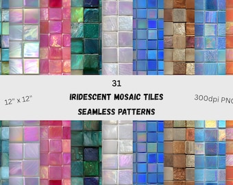 Iridescent Mosaic Tiles Seamless Patterns Bundle - Sublimation and Print - 300dpi PNG - mosaic tiles, geometric design, iridescent mosaic