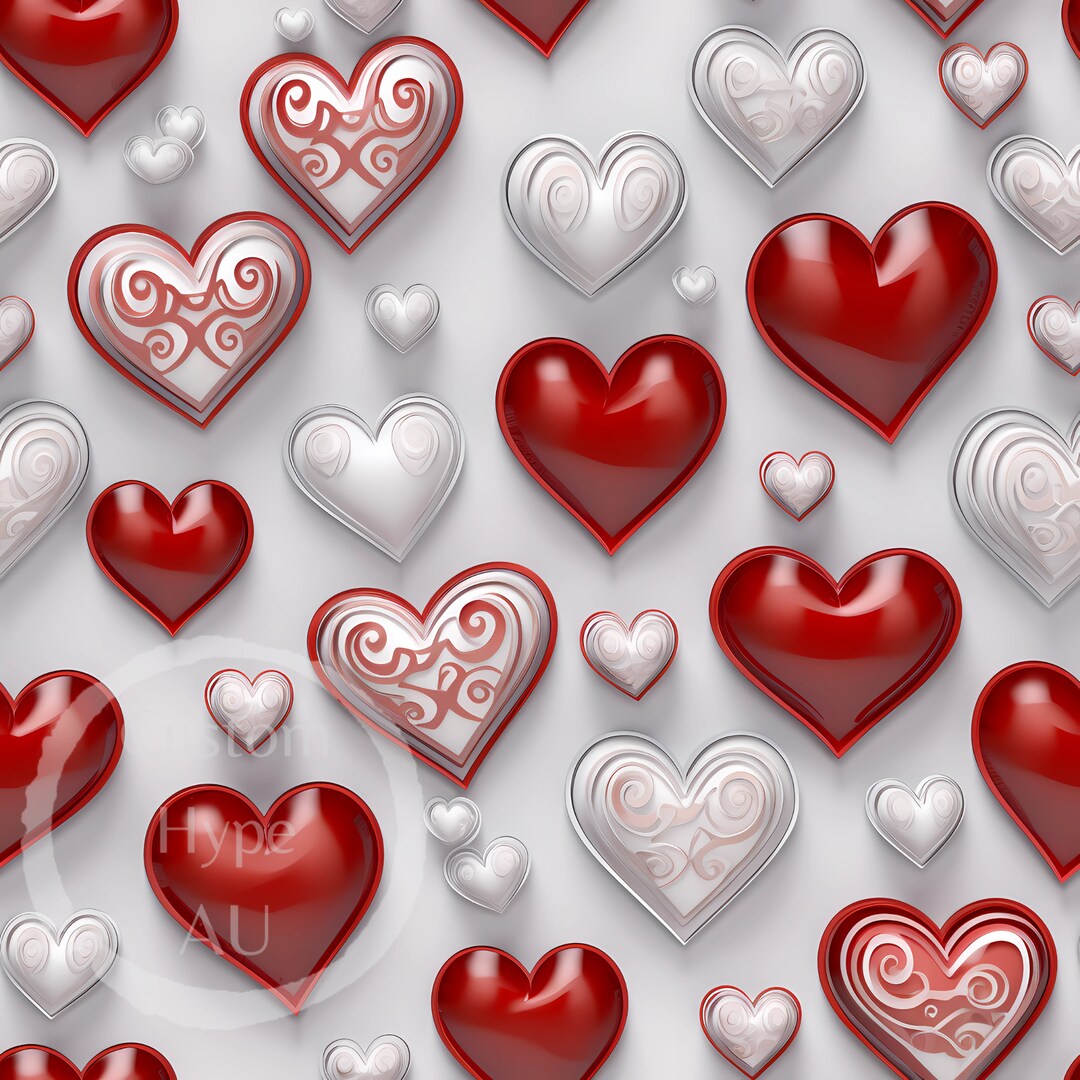 Red & White Love Hearts Digital Seamless Pattern for Sublimation and ...