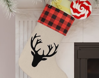 Reindeer Head County Farm Style Christmas Stocking