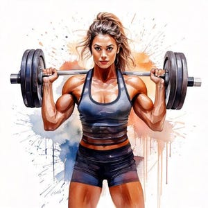 30 Watercolor Weightlifting Women&#39;s Fitness Clipart Bundle