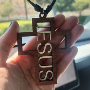 Personalized Wooden Cross Car Pendant adjustable Accessories Christian gift for Mom Dad Grandma Grandpa Friend Teacher