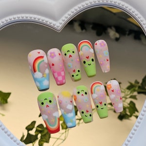 Colorful Froggy Press On Nails