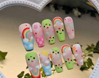 Colorful Froggy Press On Nails