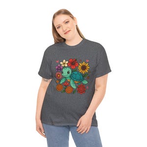 Adorable Turtle Floral Cotton Tee, Cute Unisex T-Shirt, Eco-Friendly Gift, Summer Fashion, Animal Lover Shirt