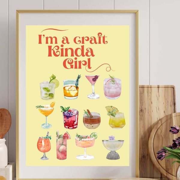 Craft cocktail poster set /bar cart decor / I'm a craft kinda girl / mixology poster / bar decor and artwork/ college dorm print