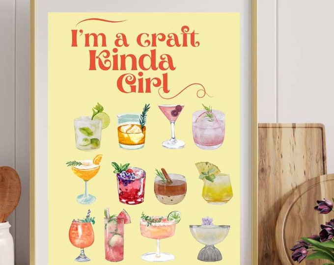 Craft cocktail poster set /bar cart decor / I'm a craft kinda girl / mixology poster / bar decor and artwork/ college dorm print