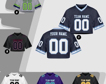 Custom Name Number Logo Cropped White Blue Navy Football Jersey for Women Personalized Mesh Jersey Cheer Crop Top Football Jersey for Girls