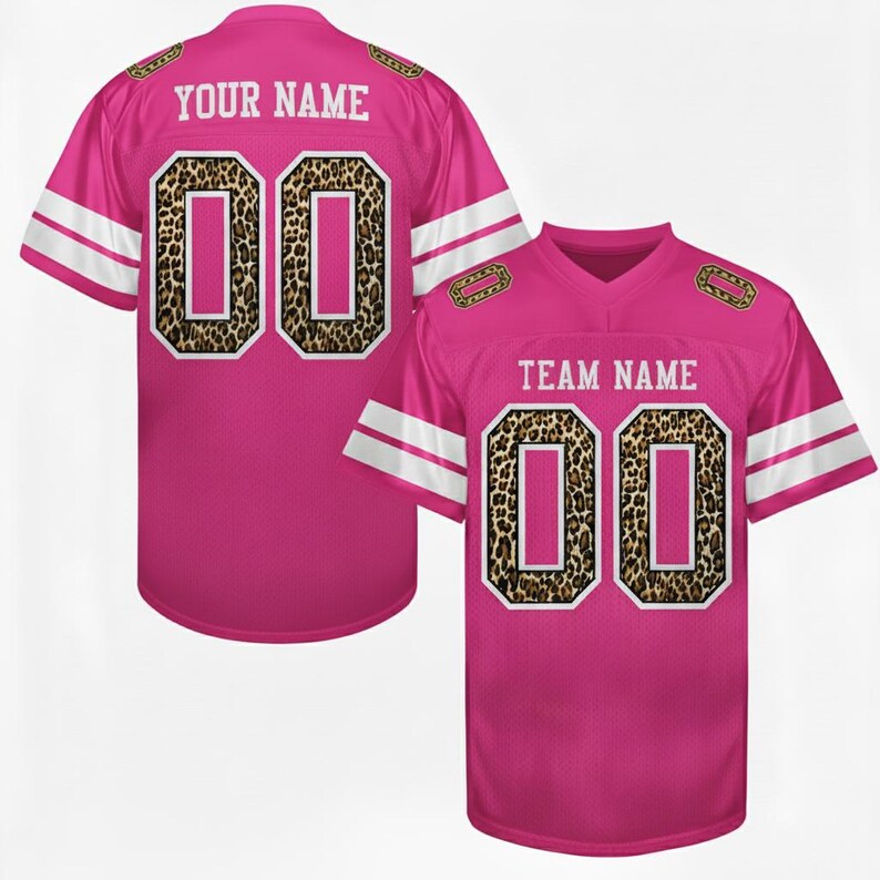 Customized Pink Football Jersey Men Women Youth Kid, Leopard Breathable — free download