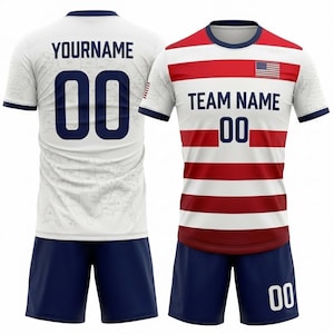 Personalized USA 2026 Soccer Jersey Set Red White Blue, Custom Name Number America Shirt, Patriotic Soccer Uniform Kit Men Women Youth Kids Style 5 - Fullset
