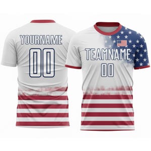Personalized USA 2026 Soccer Jersey Set Red White Blue, Custom Name Number America Shirt, Patriotic Soccer Uniform Kit Men Women Youth Kids Style 6 - Jersey