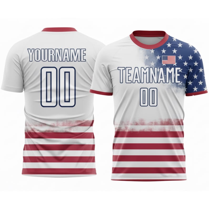 Personalized USA 2026 Soccer Jersey Set Red White Blue, Custom Name Number America Shirt, Patriotic Soccer Uniform Kit Men Women Youth Kids Style 6 - Jersey