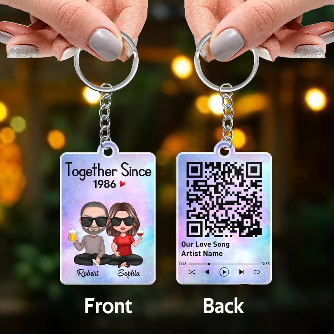 Personalize Keychain for Girlfriend Wife Husband, Song QR Code Keychain