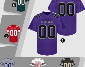 Personalized Purple Black Football Jersey Printed Name Number Logo Custom Purple Football Shirt Men Women Youth Practice Football Uniforms