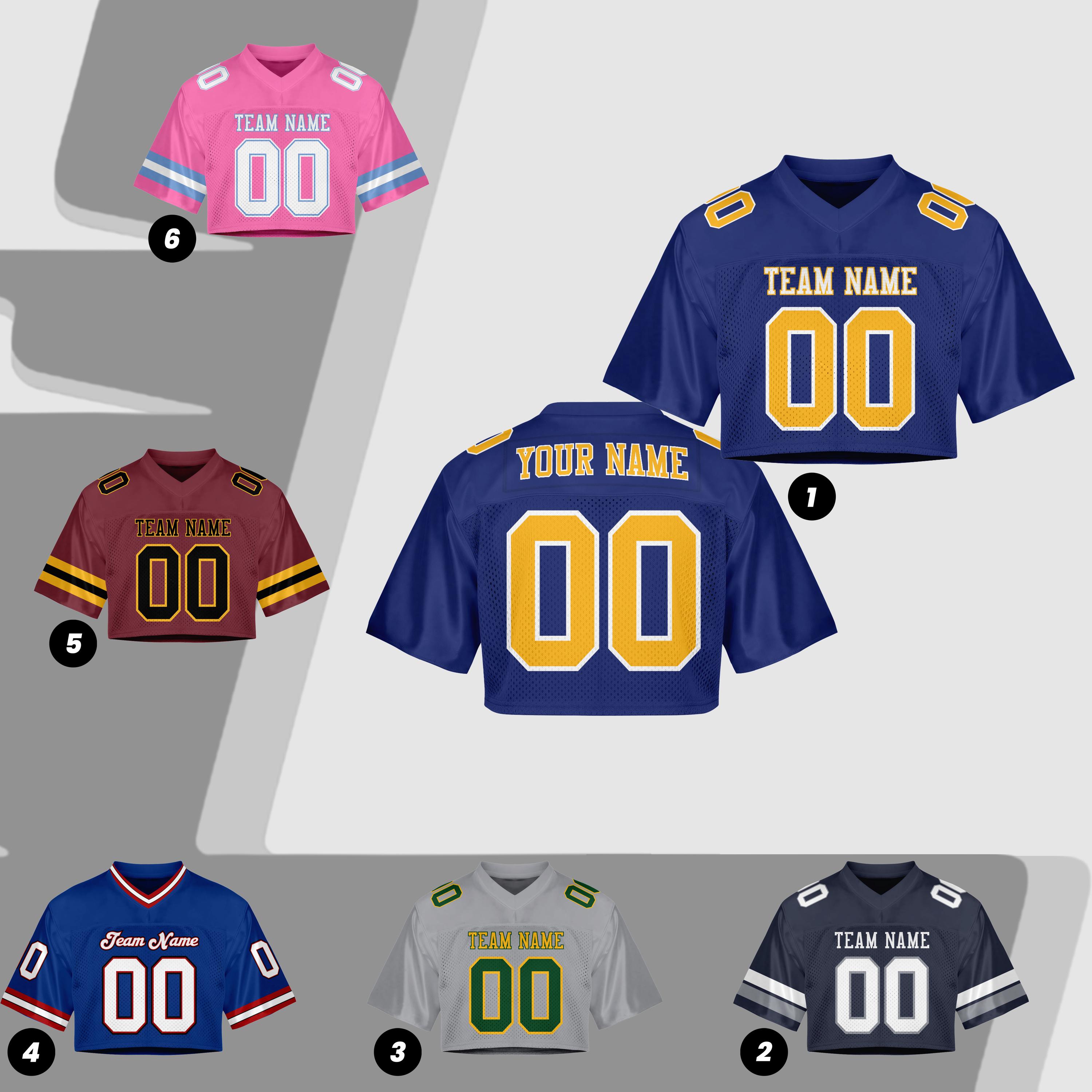 Custom Cropped Football Jersey for Women, Personalized Name Number
