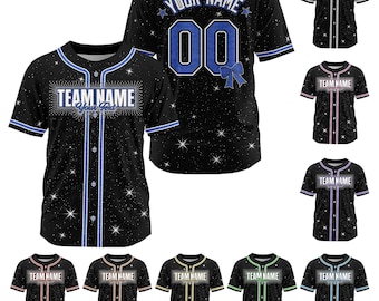 Camiseta de béisbol personalizada con brillantes diamantes de imitación, nombre, número y logotipo, camiseta de porristas con purpurina negra y azul, regalo colorido para el equipo de porristas.