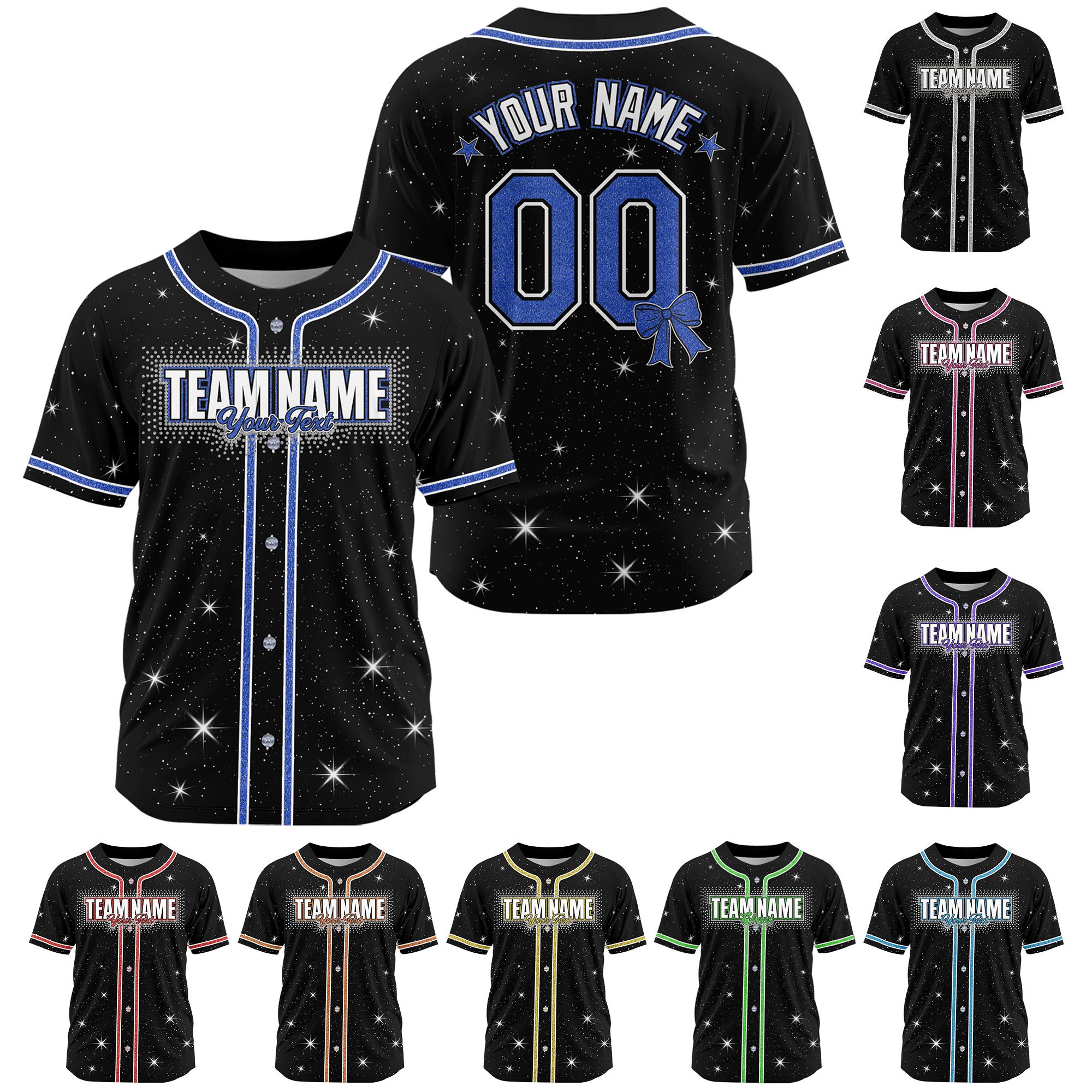 Custom Sparkling Rhinestone Cheer Baseball Jersey Name Number Logo