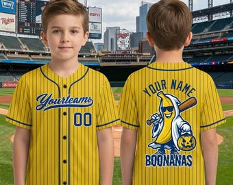 Custom Banana Baseball Jersey Yellow Blue Pinstripe Ghost Halloween Jersey Name Number Logo Softball Baseball Shirt Men Women Youth Kids