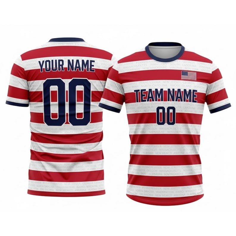 Personalized USA 2026 Soccer Jersey Set Red White Blue, Custom Name Number America Shirt, Patriotic Soccer Uniform Kit Men Women Youth Kids Style 3 - Jersey