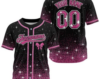 Custom Glitter Baseball Jersey Men Women Youth Kid, Printed Name Number Logo, Cheerleading Shirt for Cheerleader, Faux Cheer Glitter Jersey