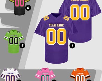 Personalized Purple and Gold Football Jersey Printed Name Number Logo, Custom Football Shirt Men Women Youth Kid, Practice Football Uniforms